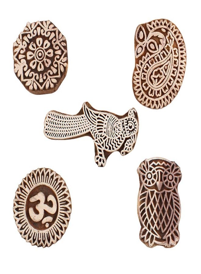 Indian-Shelf Handmade Vocalforlocal Set of 5 New Mix Wooden Printing Blocks (3.81 cm, Brown) - Image 1